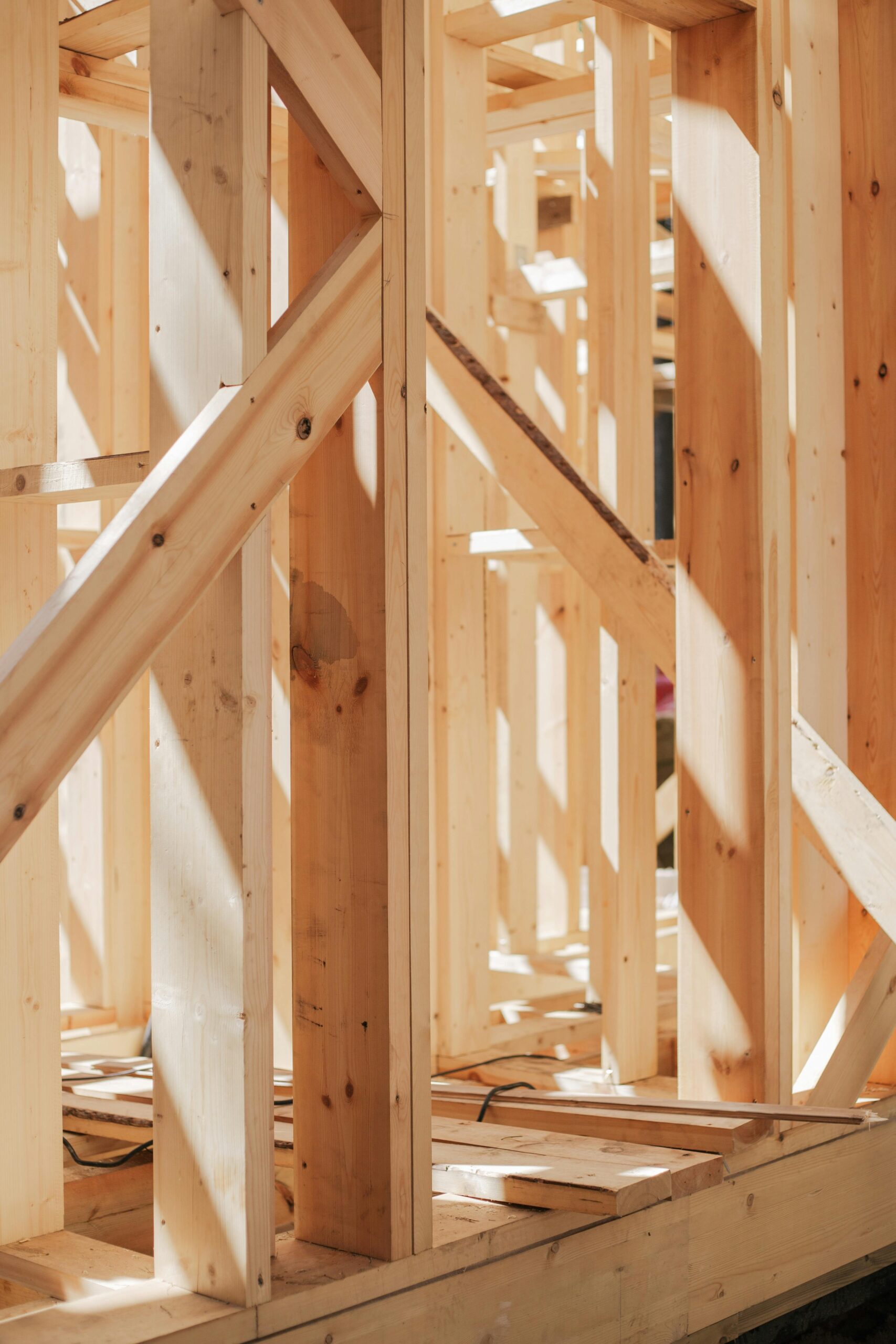 A timber frame building under construction